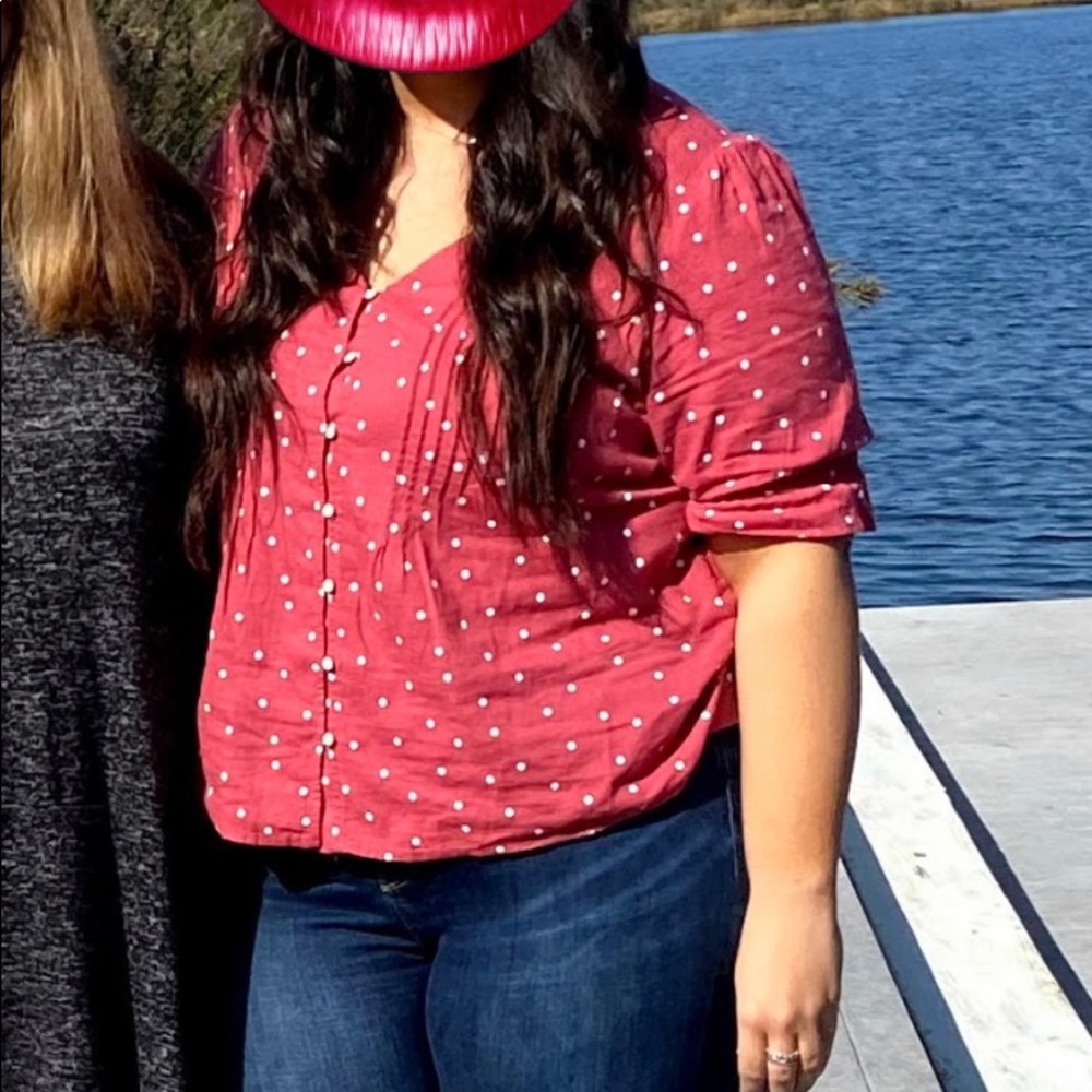 Red polka dot blouse